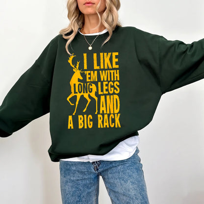 Long Legs and Big Rack Hunter Sweatshirt Women model in Forest Green
