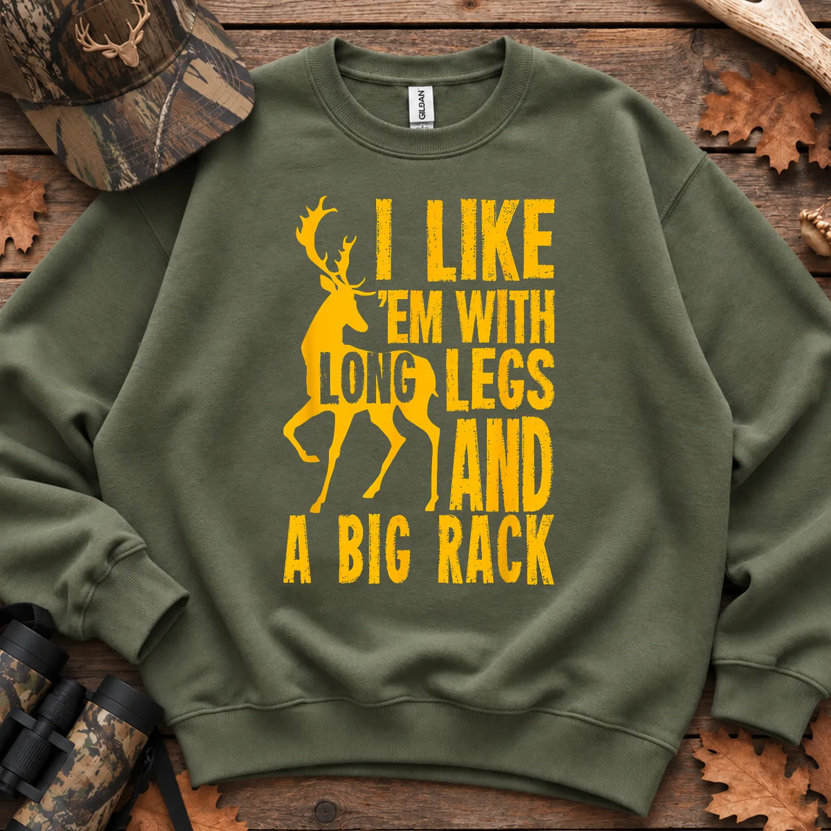 Long Legs and Big Rack Hunter Sweatshirt in Military Green