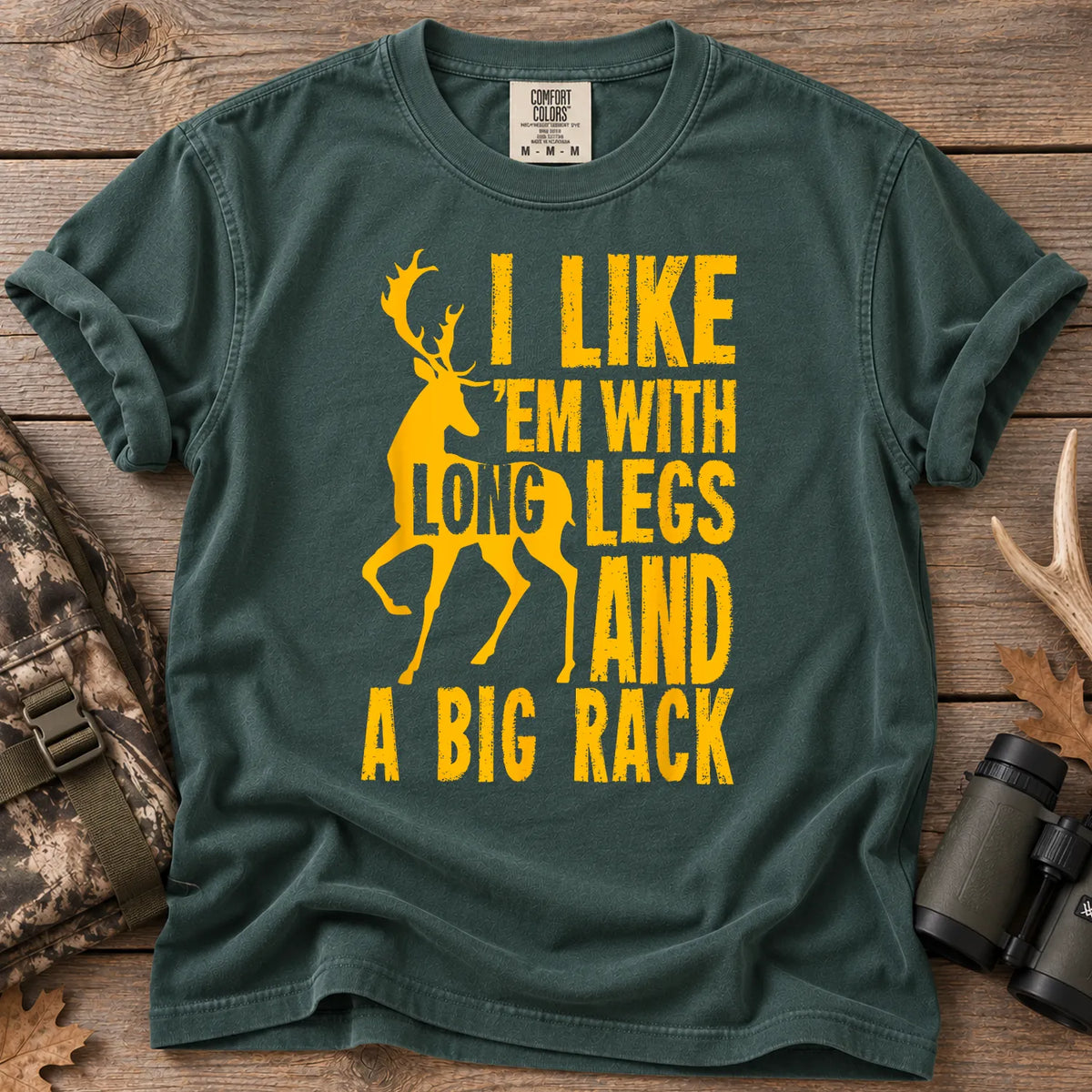 Long Legs Big Rack Deer T-Shirt Blue Spruce - Front