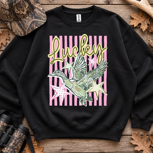 Lucky Duck Striped Sweatshirt in Black
