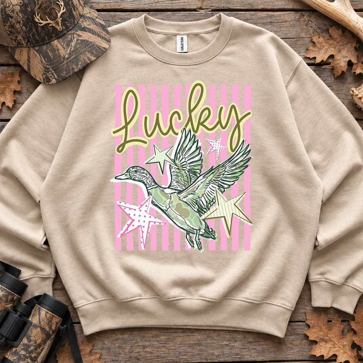 Lucky Duck Striped Sweatshirt in Sand