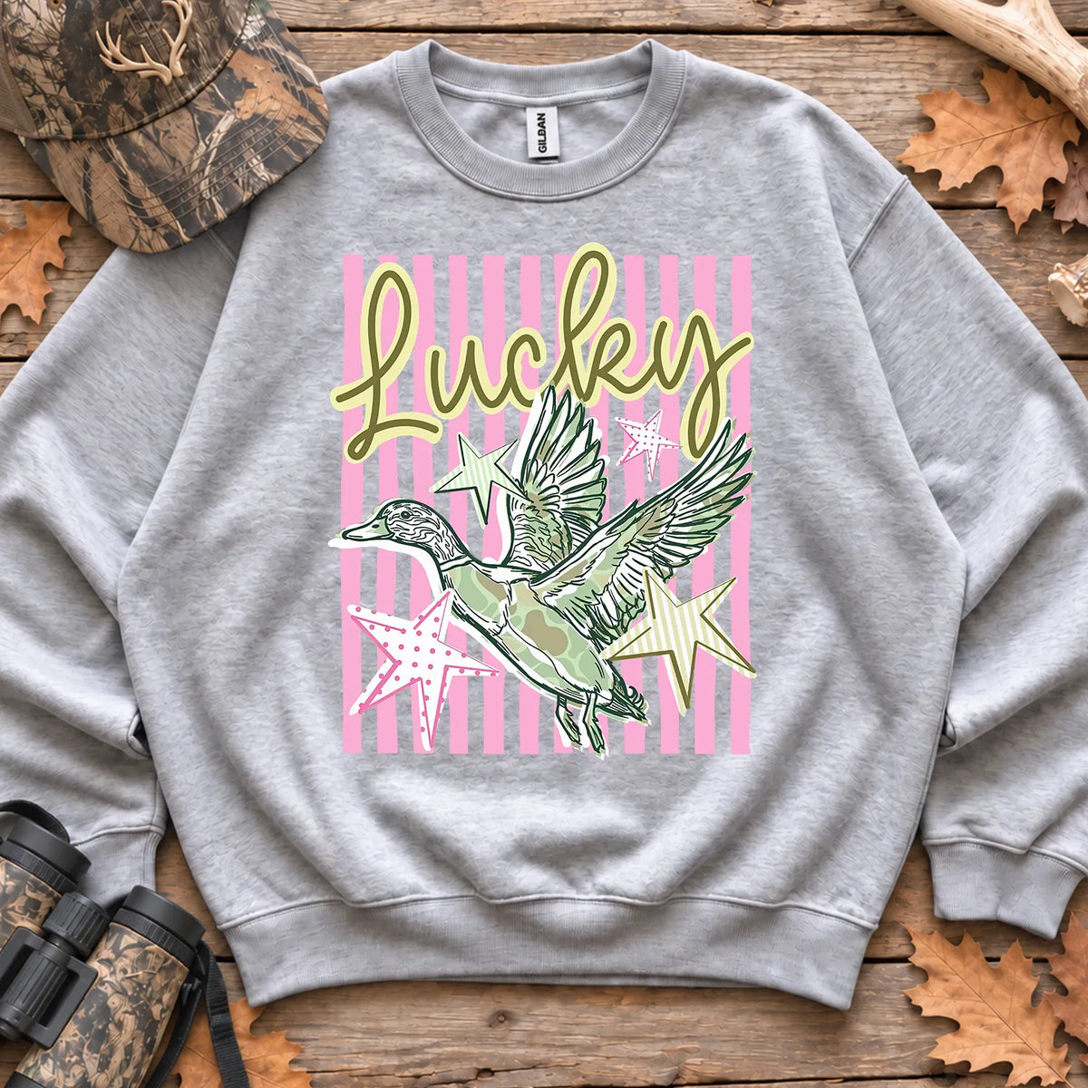 Lucky Duck Striped Sweatshirt in Sport Grey
