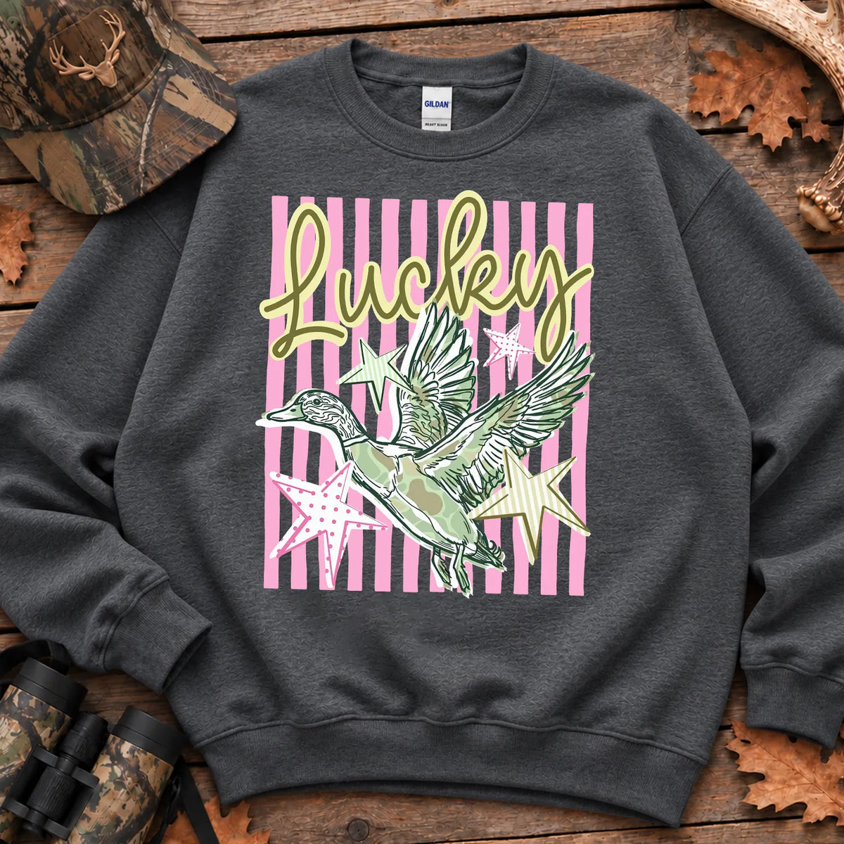 Lucky Duck Striped Sweatshirt in Dark Heather