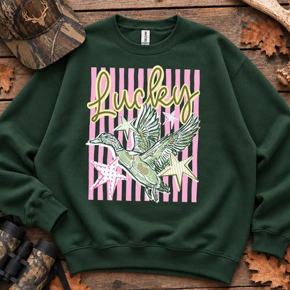 Lucky Duck Striped Sweatshirt in Forest Green