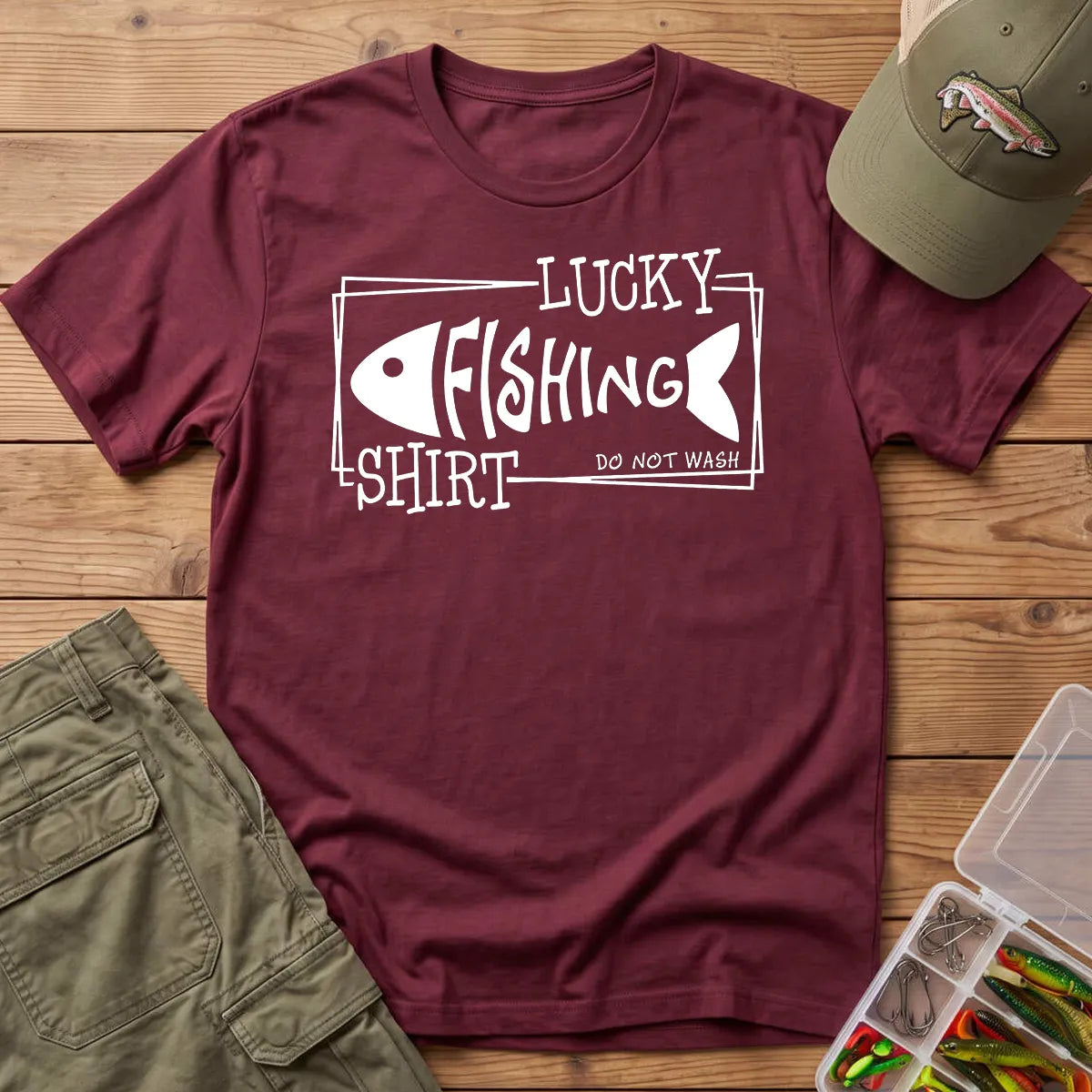 Lucky Fishing T-Shirt in Maroon