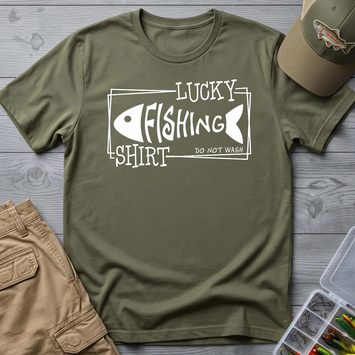 Lucky Fishing T-Shirt in Military Green