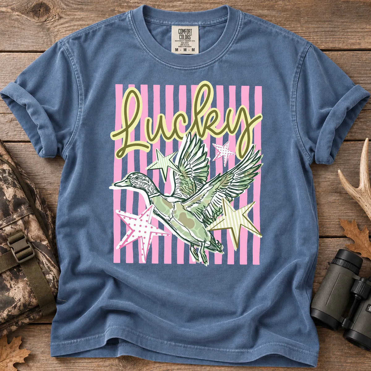 Lucky Mallard Stripe T-Shirt in Blue Jean