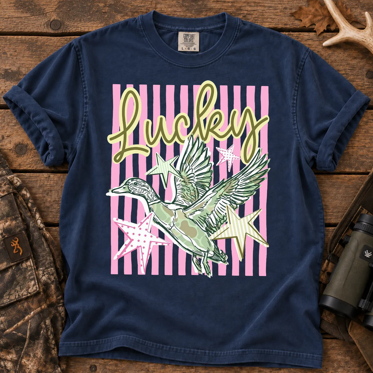 Lucky Mallard Stripe T-Shirt in True Navy
