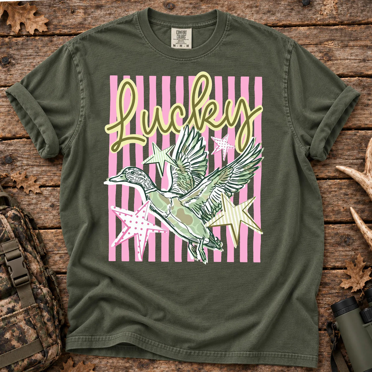Lucky Mallard Stripe T-Shirt in Moss