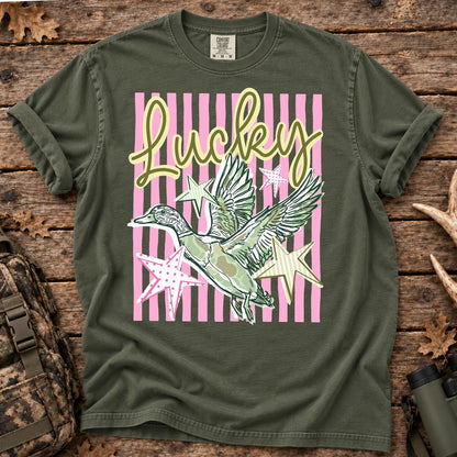 Lucky Mallard Stripe T-Shirt in Moss