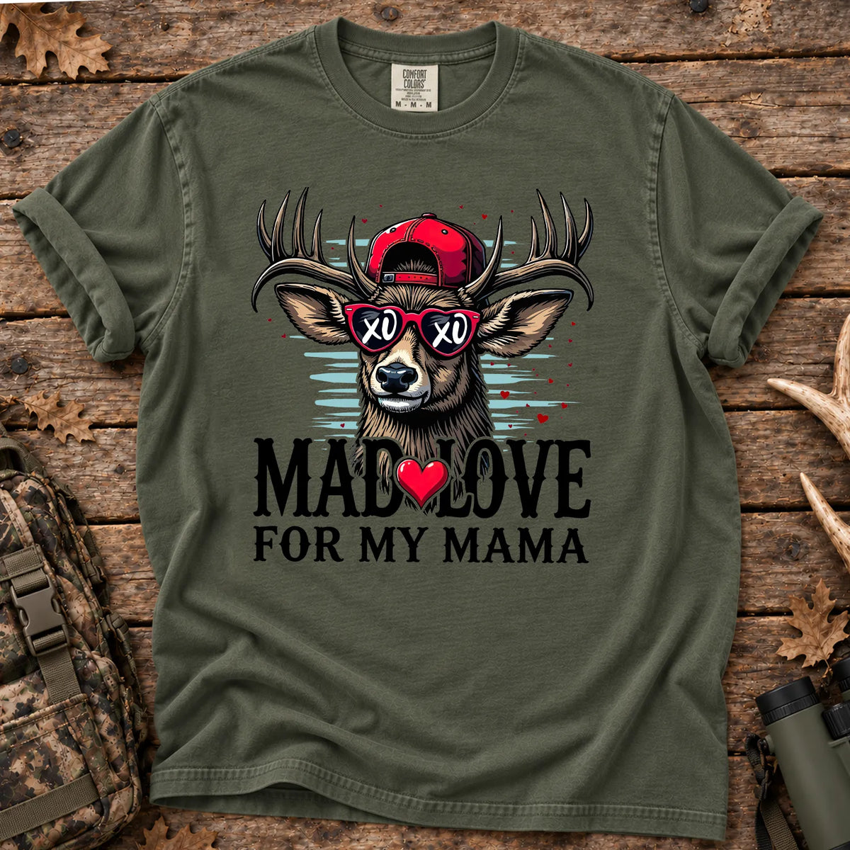 Mad Love for My Mama Deer T-Shirt in Moss