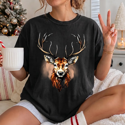 Majestic Buck Portrait T-Shirt Women model in Black