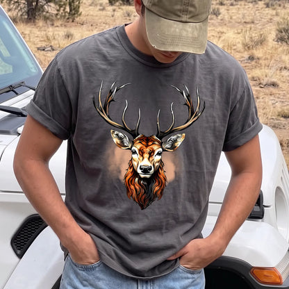 Majestic Buck Portrait T-Shirt Men model in Pepper