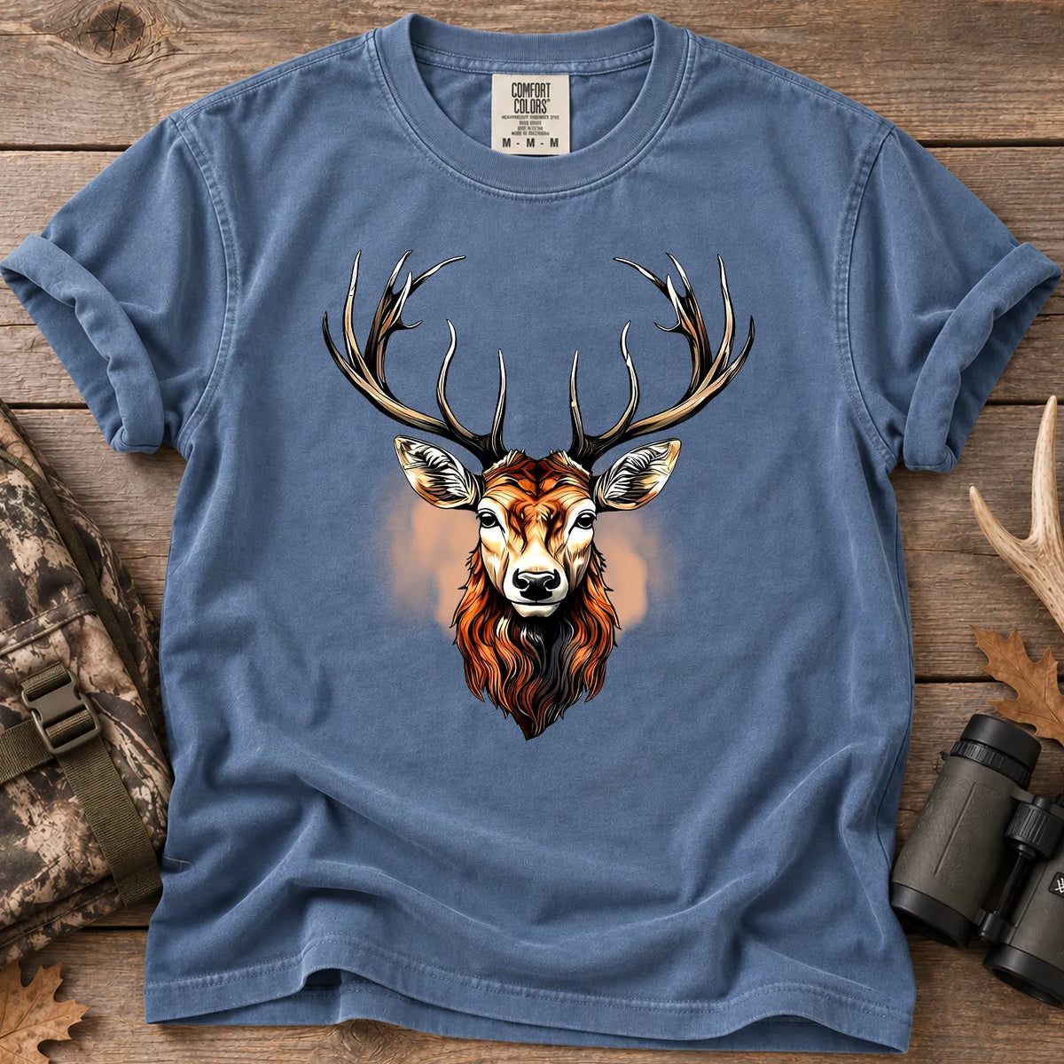 Majestic Buck Portrait T-Shirt in Blue Jean