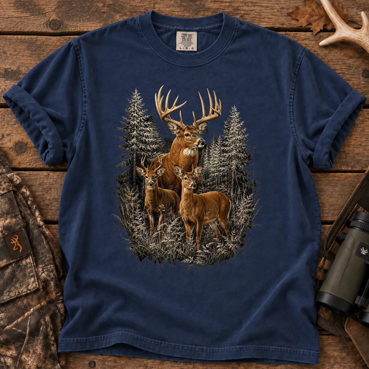 Majestic Whitetail Deer T-Shirt in True Navy