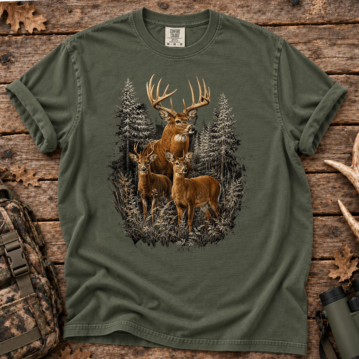 Majestic Whitetail Deer T-Shirt in Moss