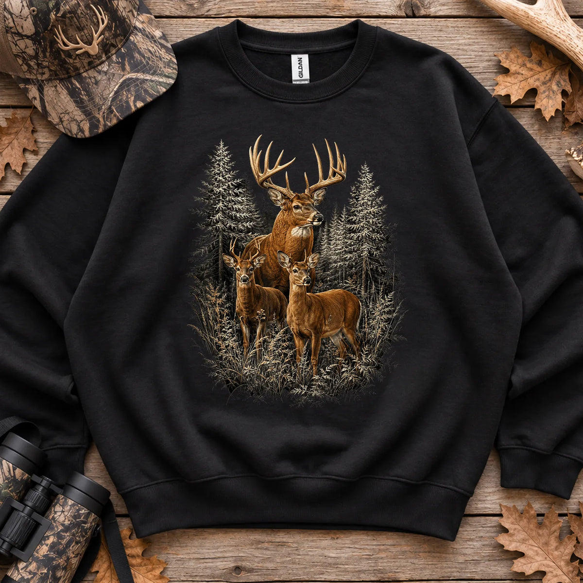 Majestic Whitetail Forest Sweatshirt in Black