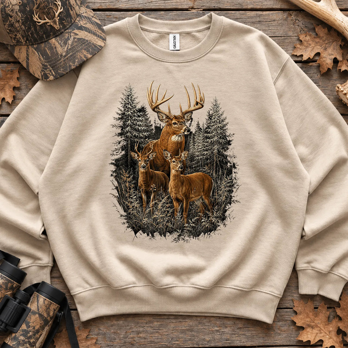 Majestic Whitetail Forest Sweatshirt in Sand
