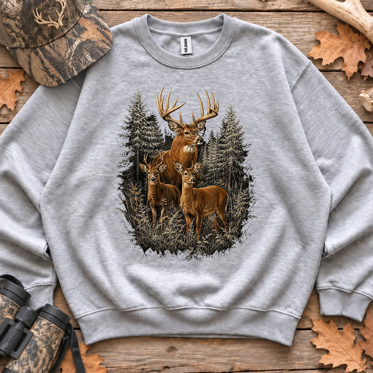 Majestic Whitetail Forest Sweatshirt in Sport Grey