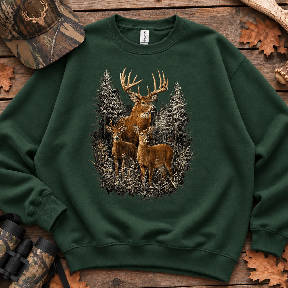Majestic Whitetail Forest Sweatshirt in Forest Green