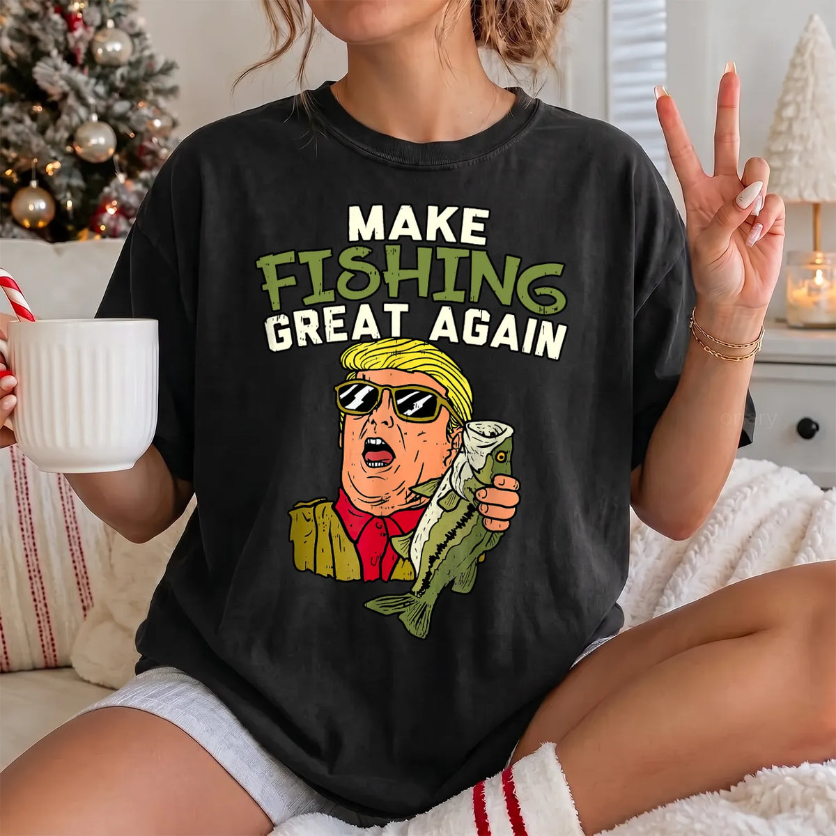 Make Fishing Great Again Bass T-Shirt Women model in Black