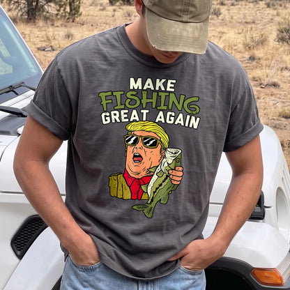 Make Fishing Great Again Bass T-Shirt Men model in Pepper