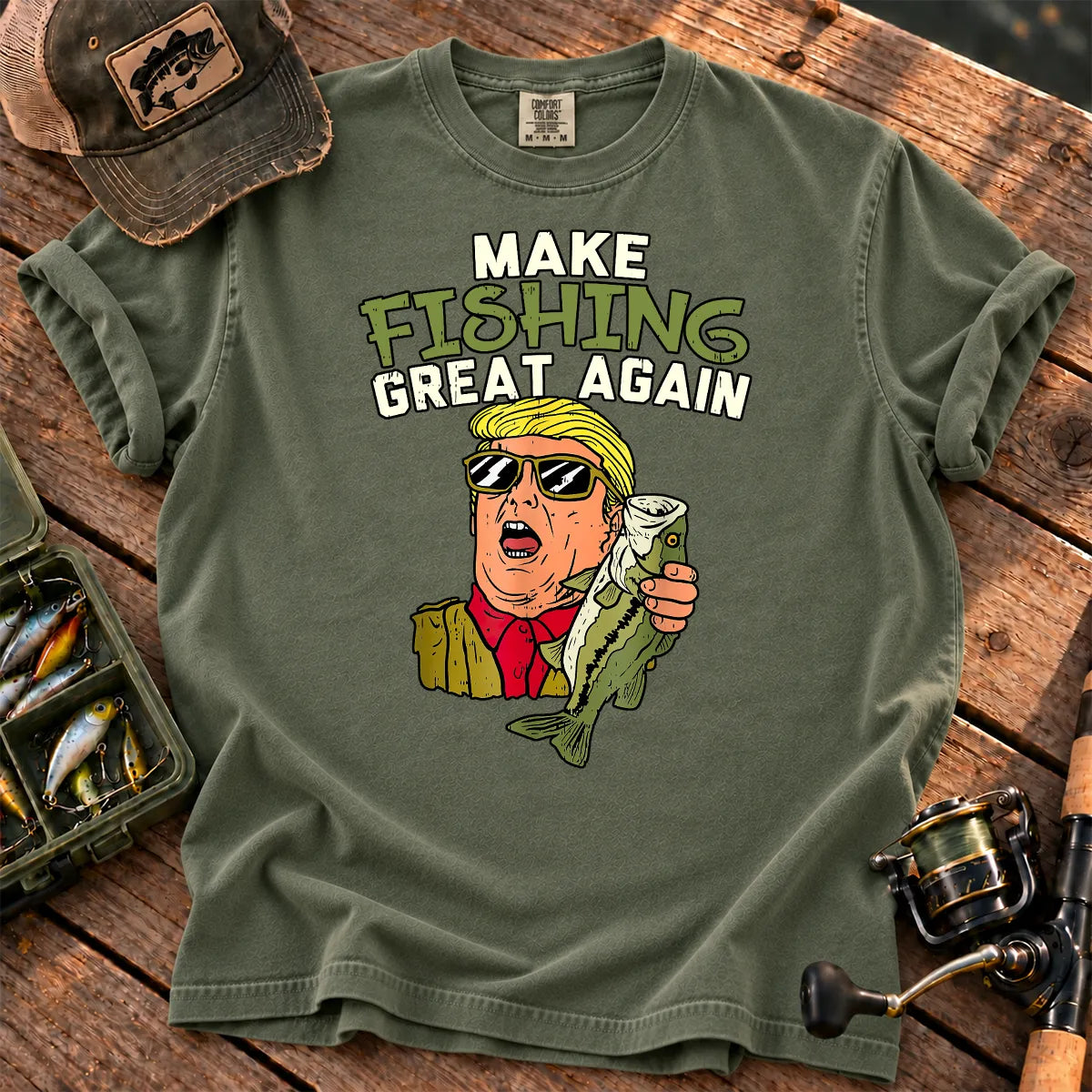 Make Fishing Great Again Bass T-Shirt in Moss