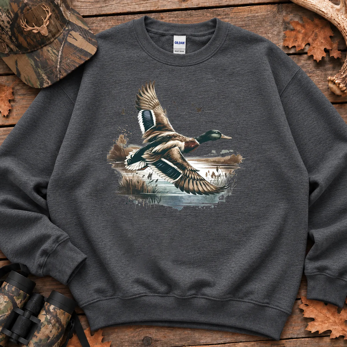 Mallard Duck Landscape Sweatshirt in Dark Heather