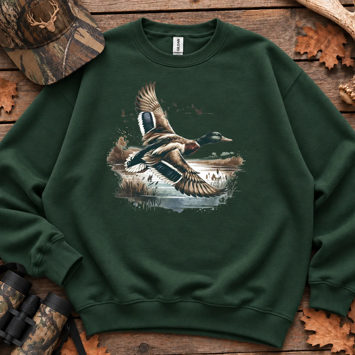 Mallard Duck Landscape Sweatshirt in Forest Green