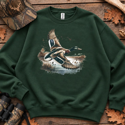 Mallard Duck Landscape Sweatshirt in Forest Green