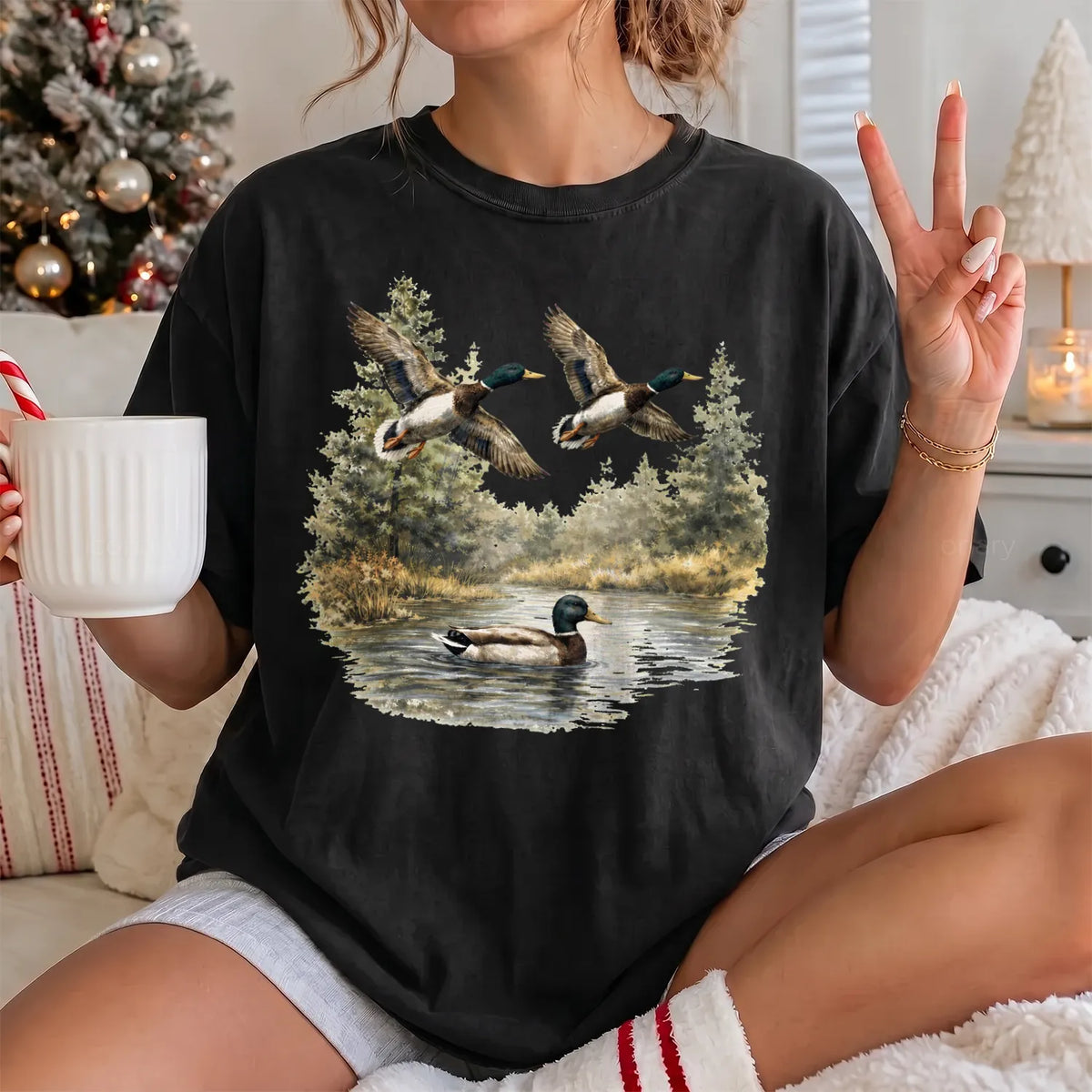 Mallard Duck Nature T-Shirt Women model in Black