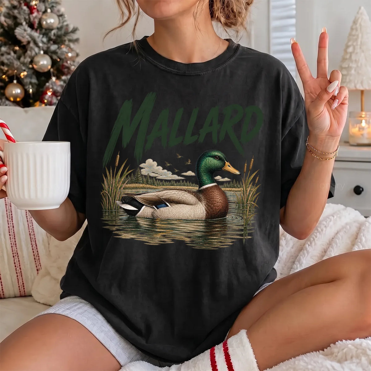 Mallard Duck Pond T-Shirt Women model in Black