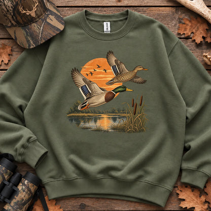 Mallard Duck Sunset Sweatshirt in Military Green