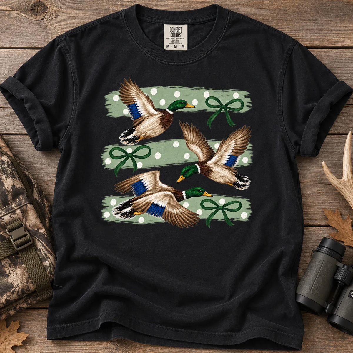 Mallard Ducks and Bows T-Shirt in Black