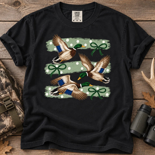 Mallard Ducks and Bows T-Shirt in Black