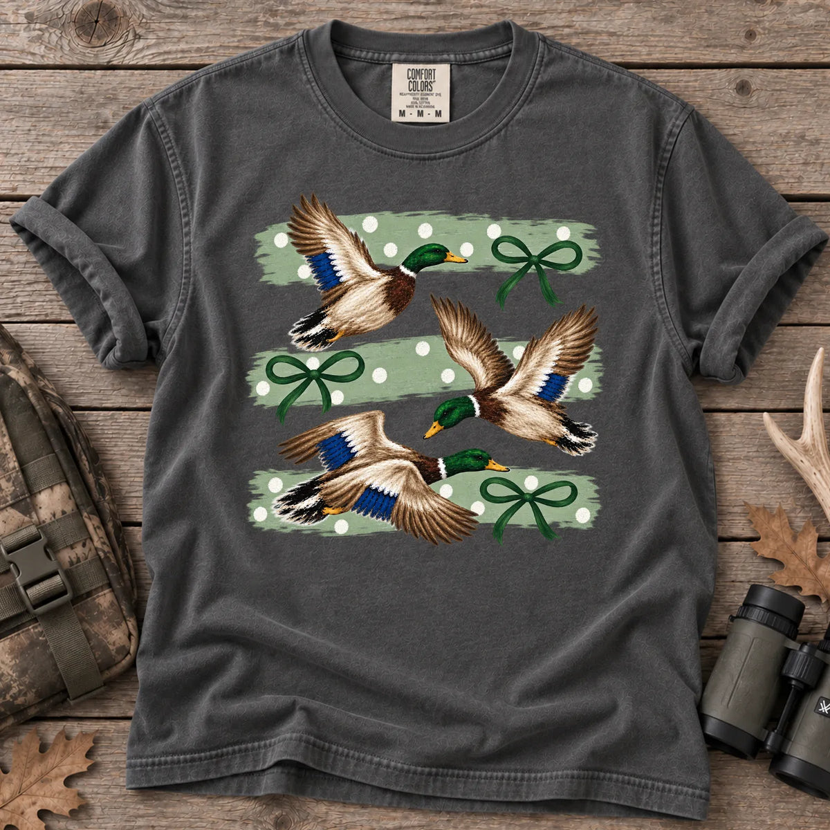 Mallard Ducks and Bows T-Shirt in Pepper