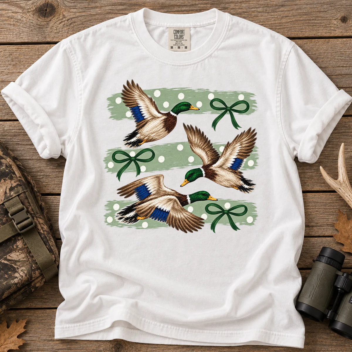Mallard Ducks and Bows T-Shirt in White