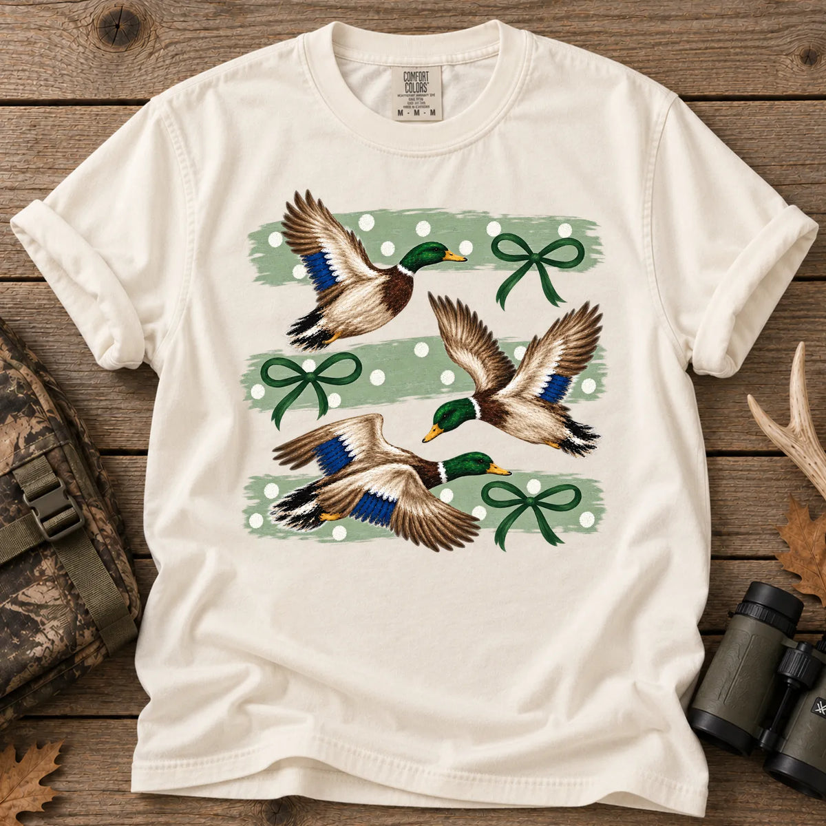Mallard Ducks and Bows T-Shirt in Ivory