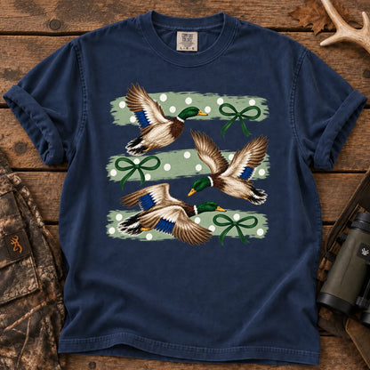 Mallard Ducks and Bows T-Shirt in True Navy