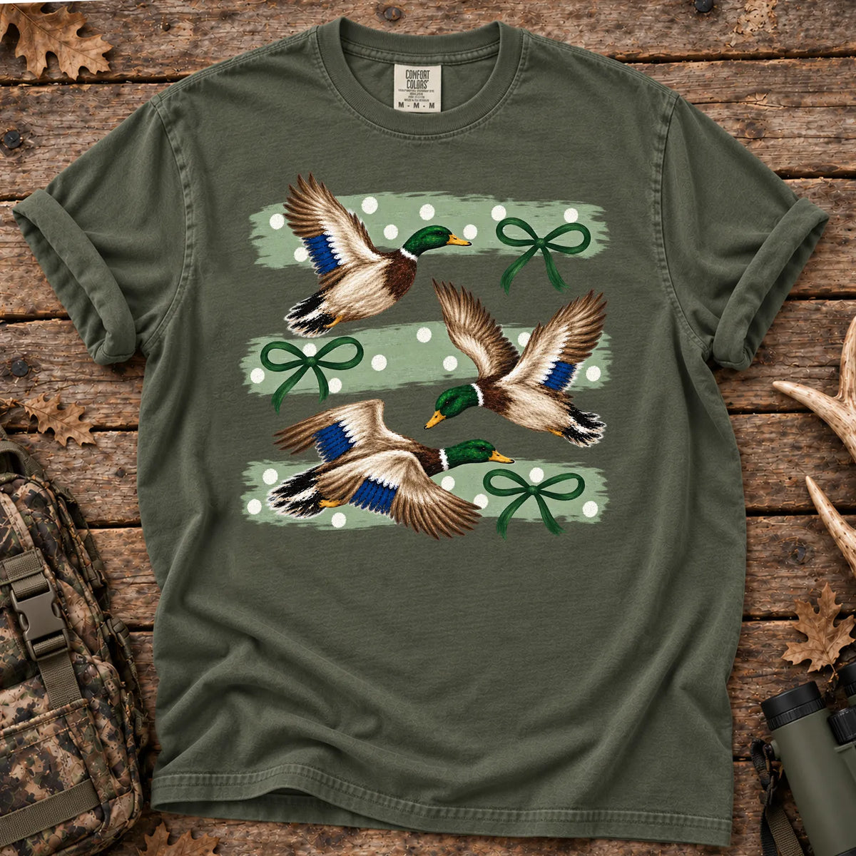 Mallard Ducks and Bows T-Shirt in Moss