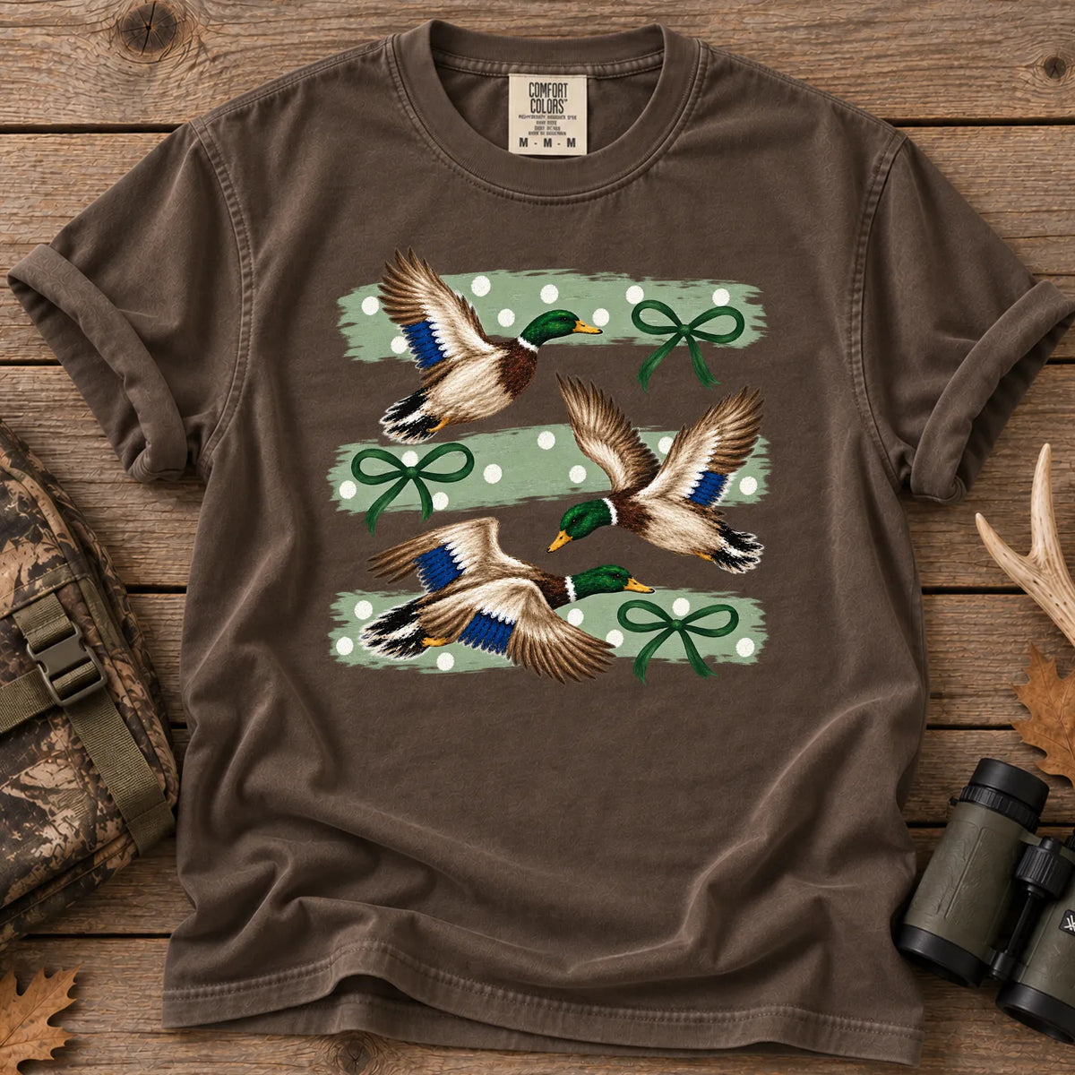 Mallard Ducks and Bows T-Shirt in Espresso