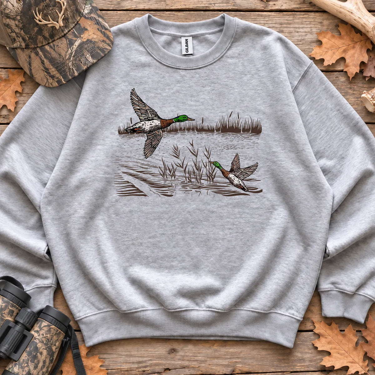 Mallard Ducks Fall Marsh Sweatshirt in Sport Grey