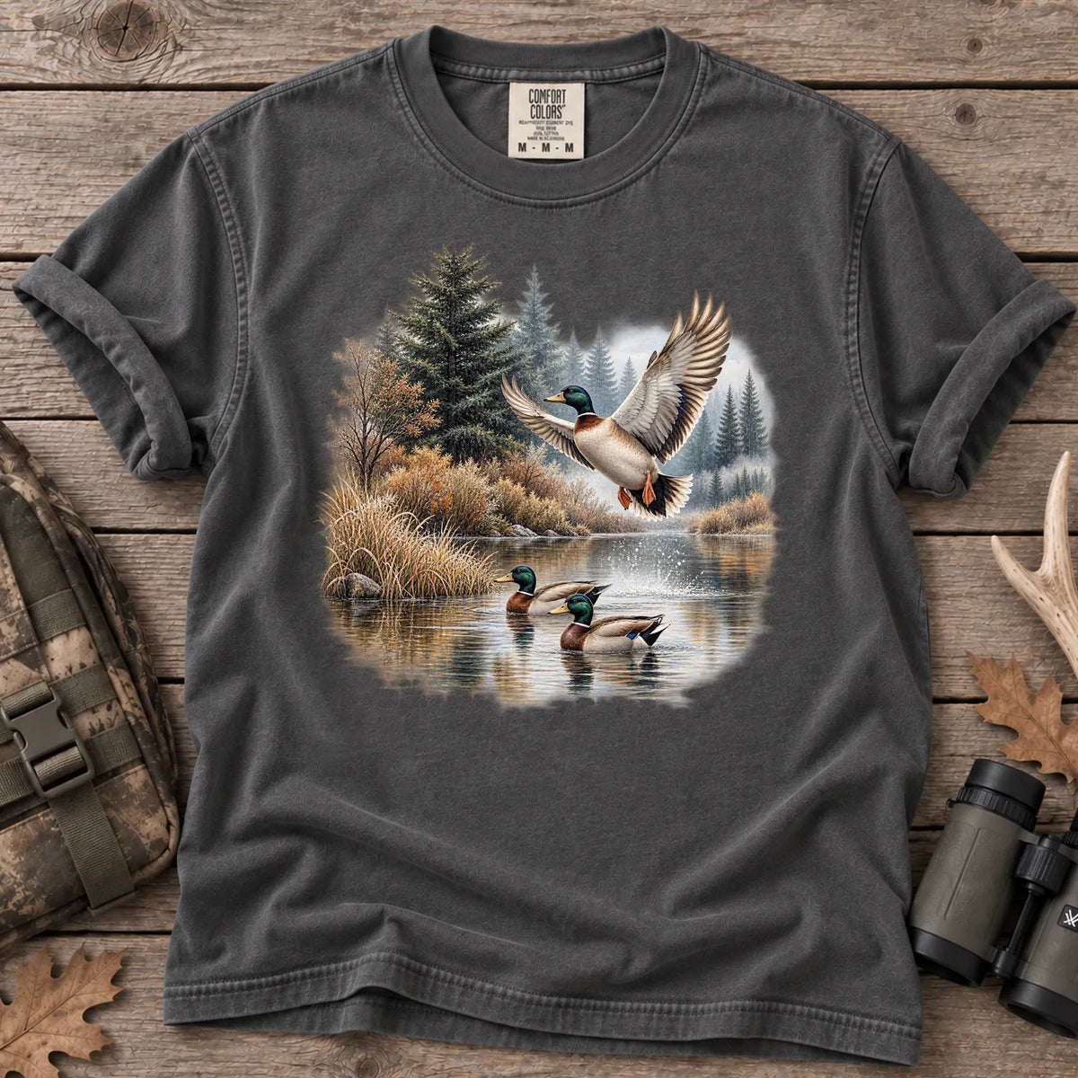 Mallard Ducks Fall Pond T-Shirt in Pepper