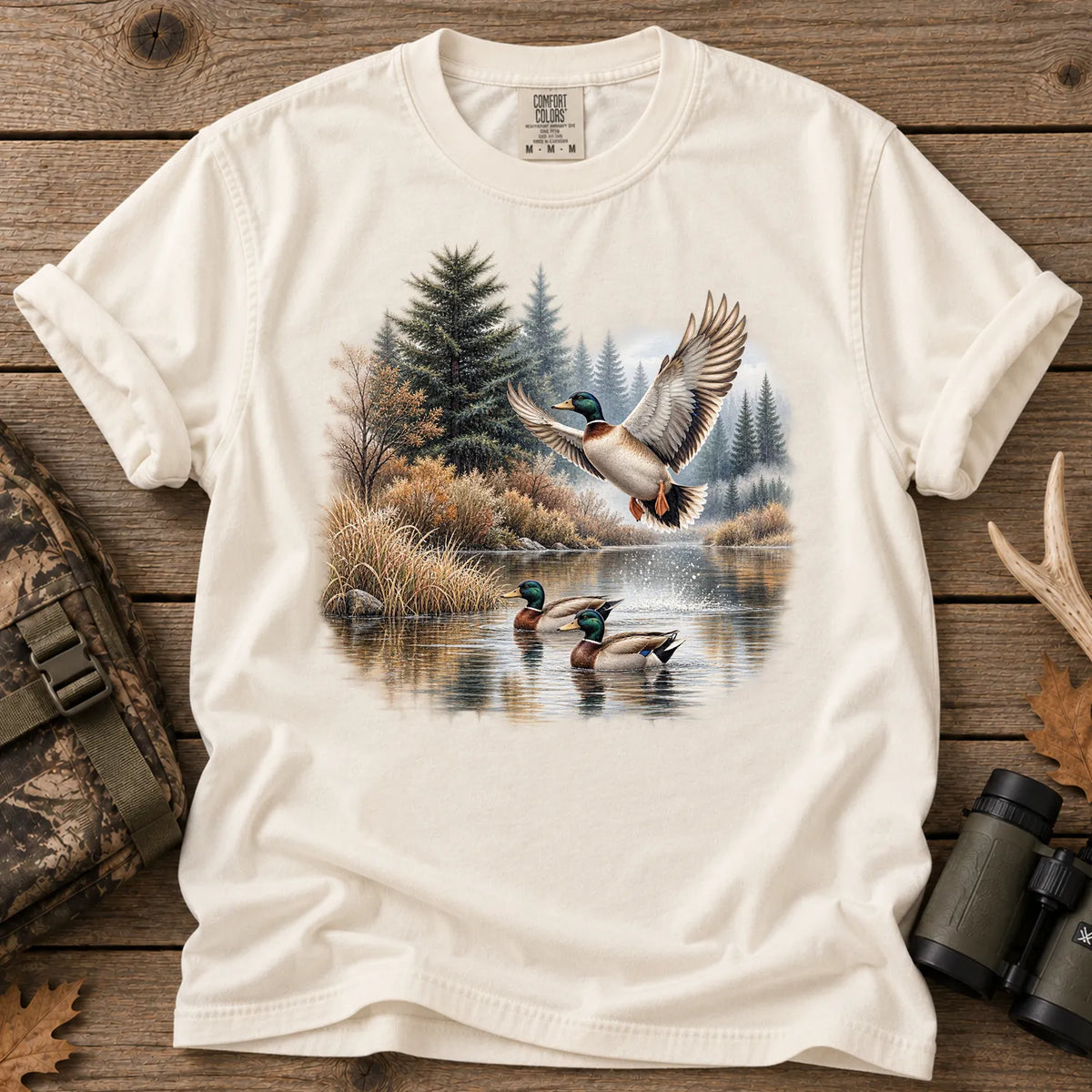 Mallard Ducks Fall Pond T-Shirt in Ivory