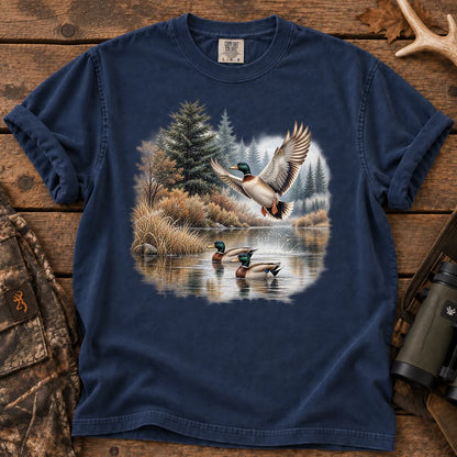 Mallard Ducks Fall Pond T-Shirt in True Navy