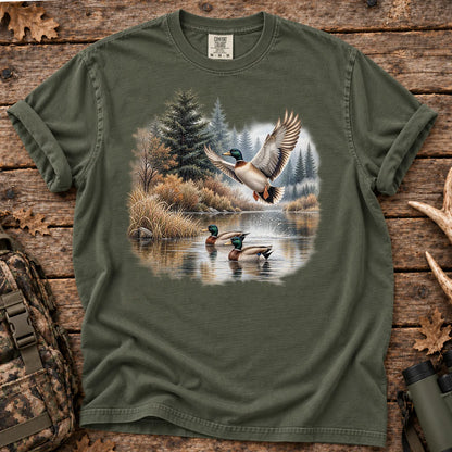 Mallard Ducks Fall Pond T-Shirt in Moss