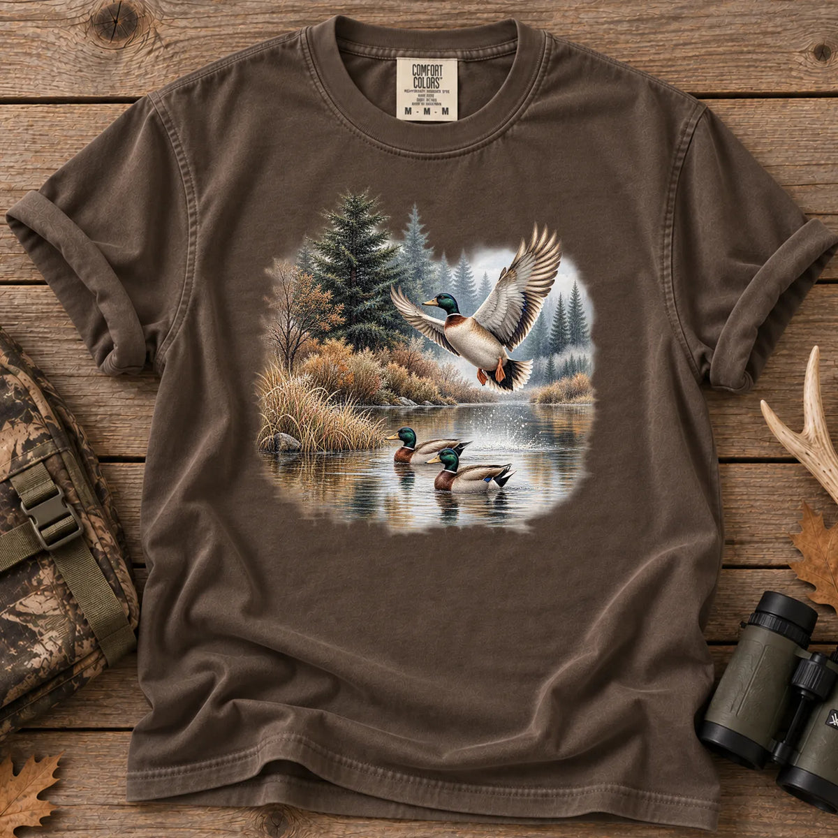Mallard Ducks Fall Pond T-Shirt in Espresso