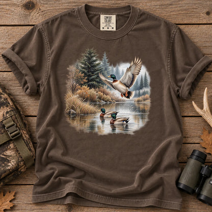 Mallard Ducks Fall Pond T-Shirt in Espresso