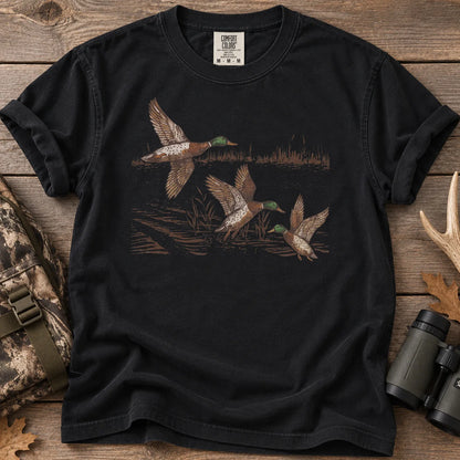 Mallard Ducks in Flight T-Shirt in Black