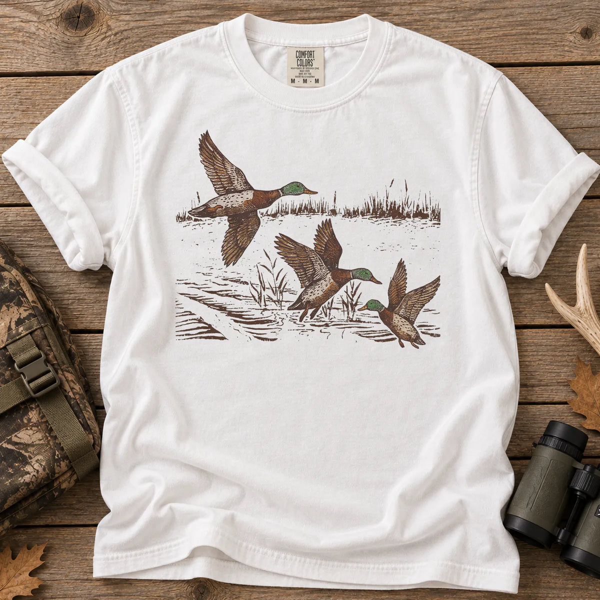 Mallard Ducks in Flight T-Shirt in White